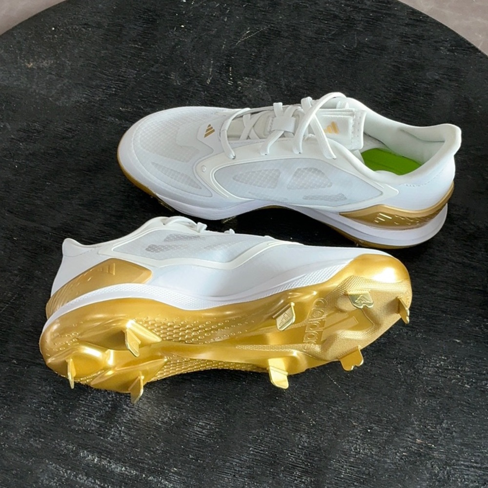 NWOT Adidas BigKids/Mens Sz-5.5 Cleats/Shoes- White & Gold, w/Gold Metal Cleats🏆 - Picture 3 of 3